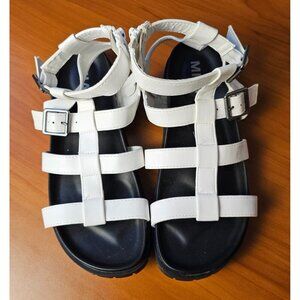 MIA Black & White 2 Level Buckle Sandals with Side Zipper Size 8.5